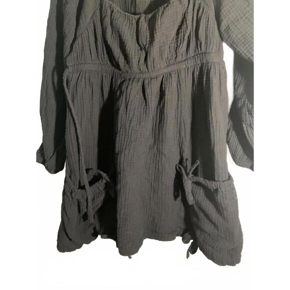 Black Gauze Open Back Long Sleeve Tunic  with Pockets Medium - Picture 4 of 11